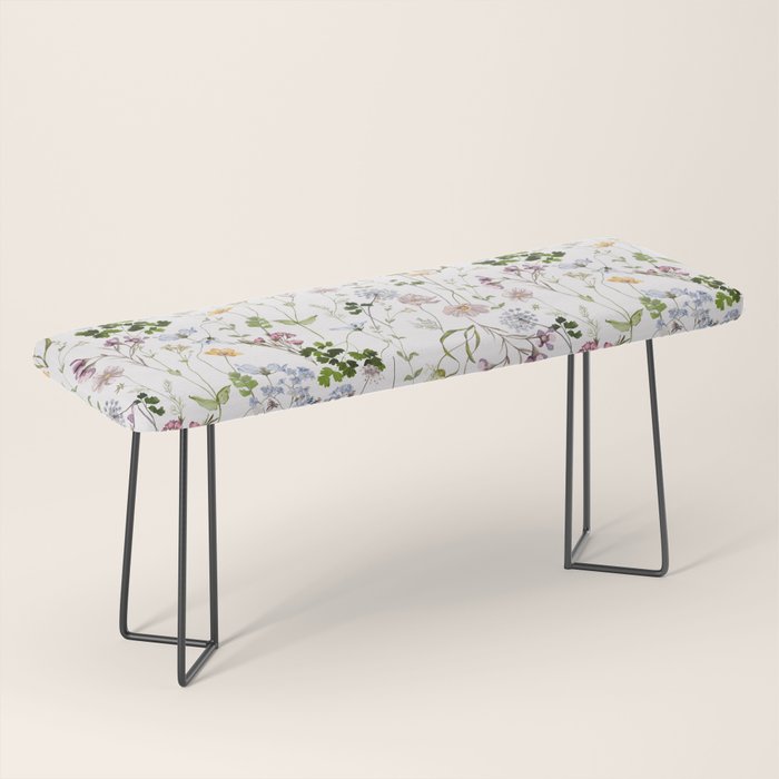 Hand Painted Watercolor Springflowers And Herbs Meadow  Bench Gallery Image 1