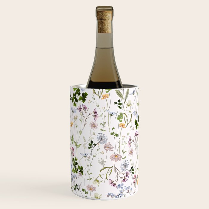 Hand Painted Watercolor Springflowers And Herbs Meadow  Wine Chiller Gallery Image 1