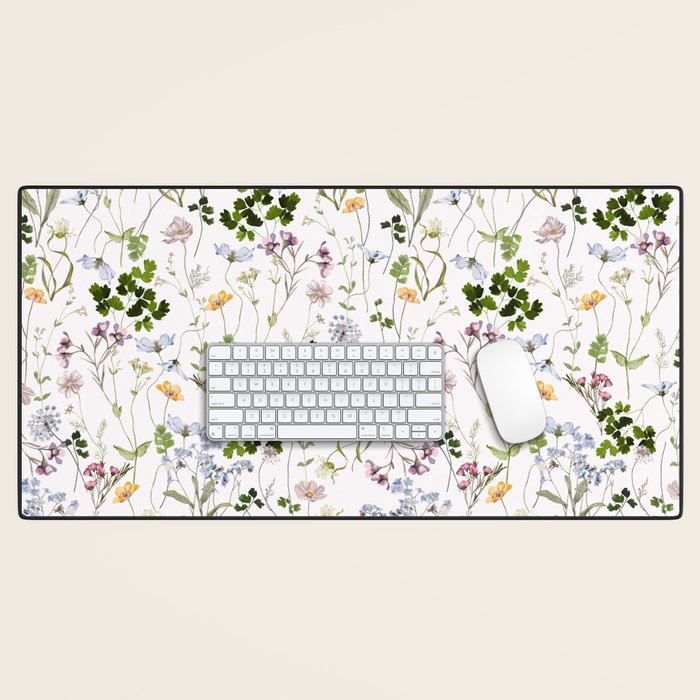 Hand Painted Watercolor Springflowers And Herbs Meadow  Desk Mat Gallery Image 1