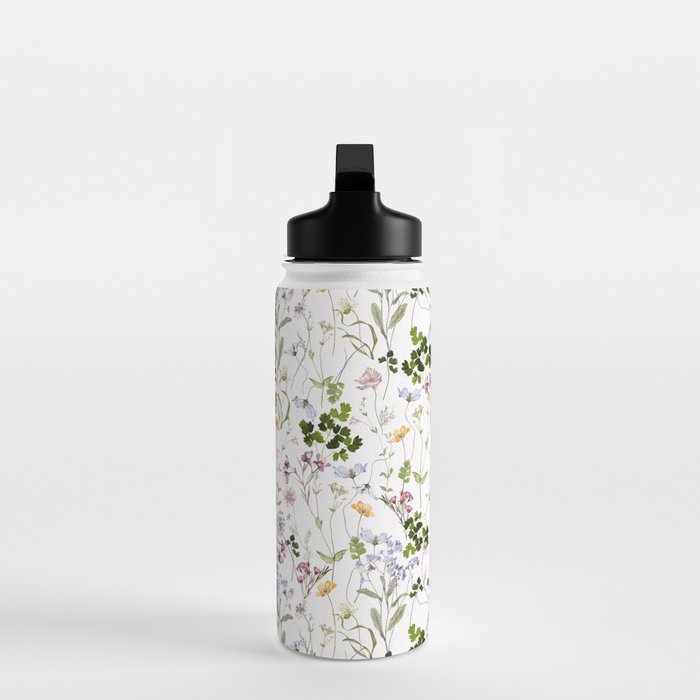Hand Painted Watercolor Springflowers And Herbs Meadow  Water Bottle Gallery Image 3