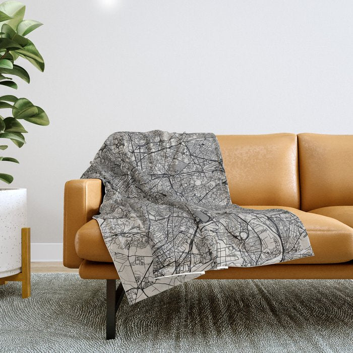 Paris Map - Black&White City Maps Throw Blanket Gallery Image 1