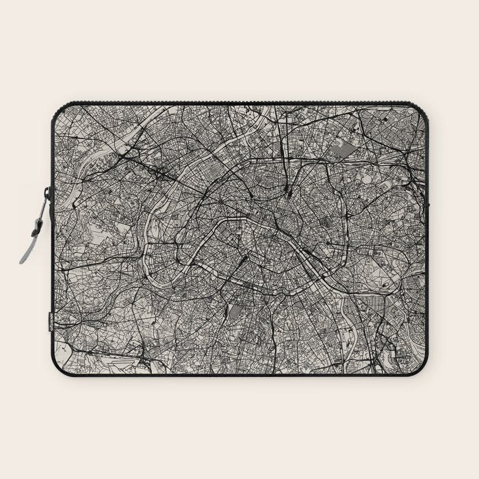 Paris Map - Black&White City Maps Laptop Sleeve Gallery Image 1