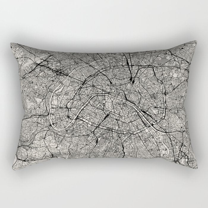 Paris Map - Black&White City Maps Rectangular Pillow Gallery Image 2