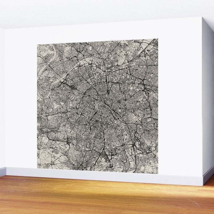 Paris Map - Black&White City Maps Wall Mural Gallery Image 2