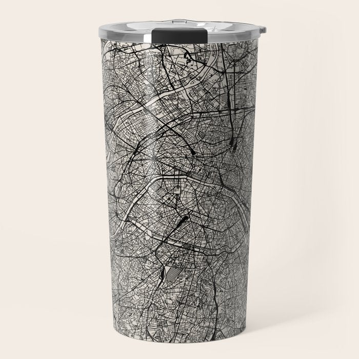 Paris Map - Black&White City Maps Travel Mug Gallery Image 1