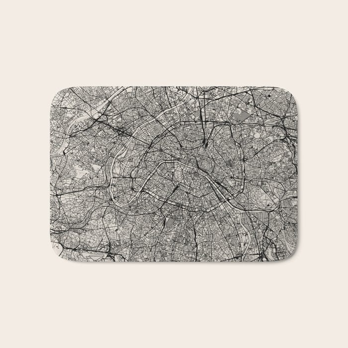 Paris Map - Black&White City Maps Bath Mat Gallery Image 1
