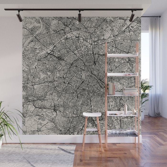 Paris Map - Black&White City Maps Wall Mural Gallery Image 1