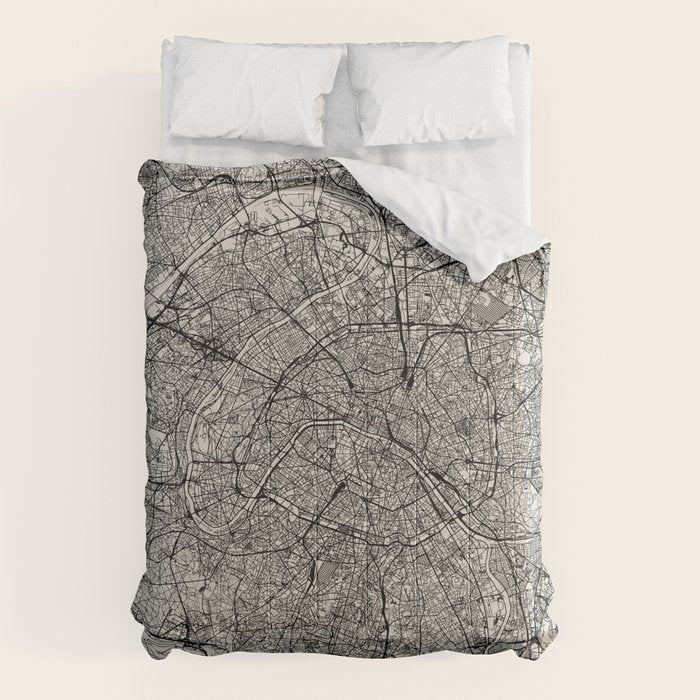 Paris Map - Black&White City Maps Comforter Gallery Image 1