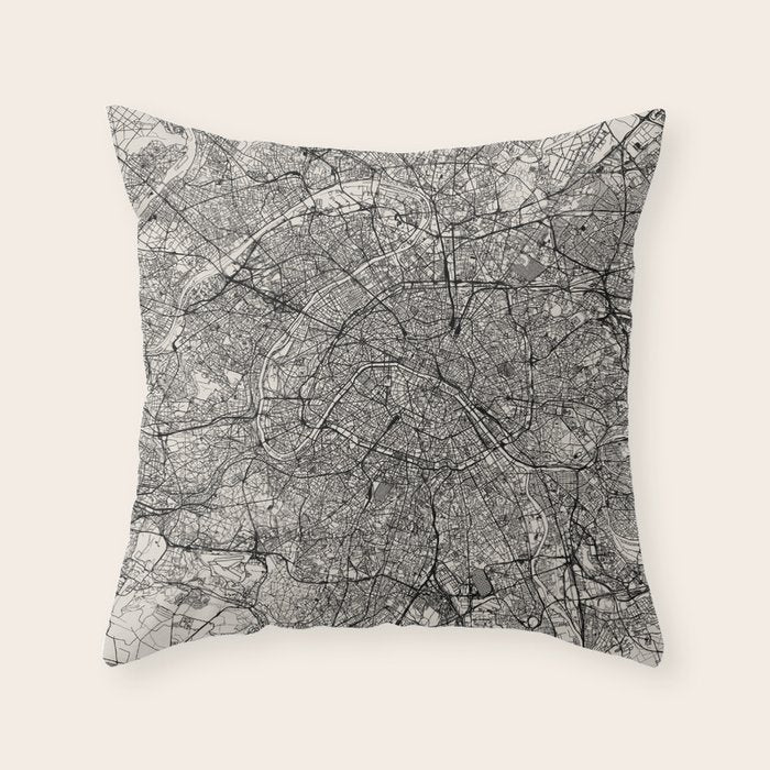 Paris Map - Black&White City Maps Throw Pillow Gallery Image 6
