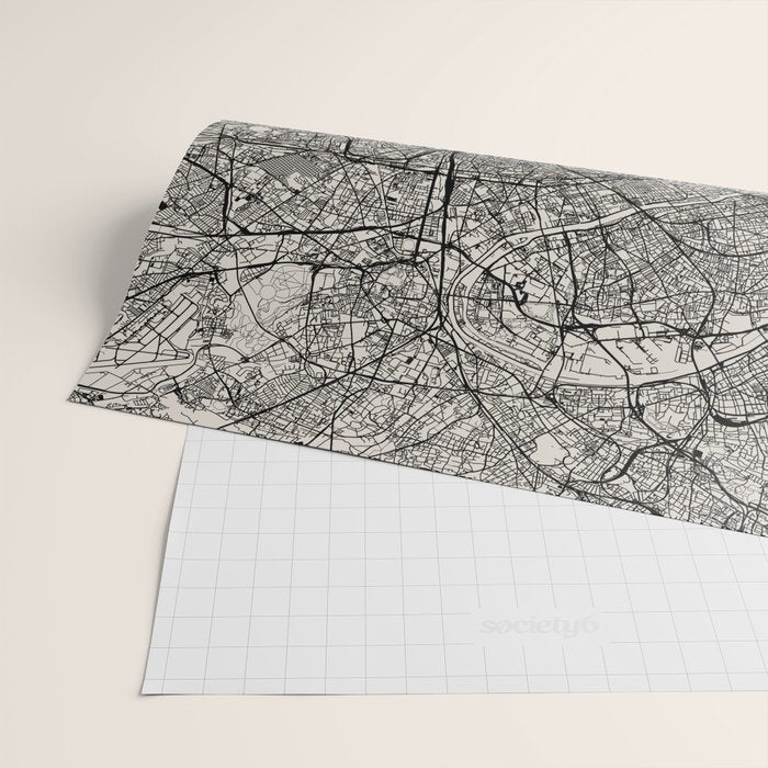 Paris Map - Black&White City Maps Wrapping Paper Gallery Image 2