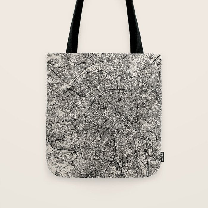 Paris Map - Black&White City Maps Tote Bag Gallery Image 1