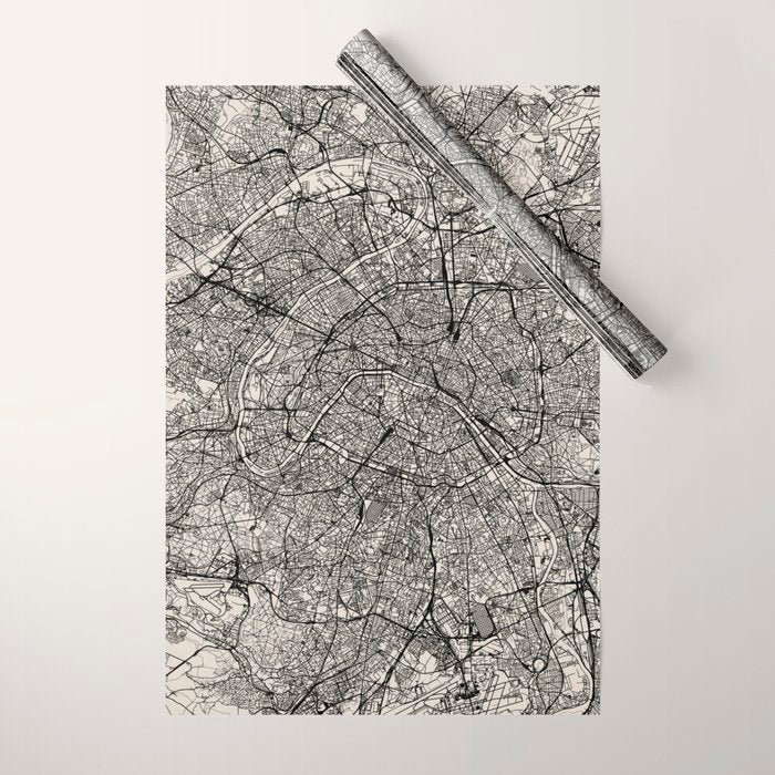 Paris Map - Black&White City Maps Wrapping Paper Gallery Image 1