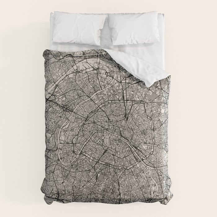 Paris Map - Black&White City Maps Duvet Cover Gallery Image 6