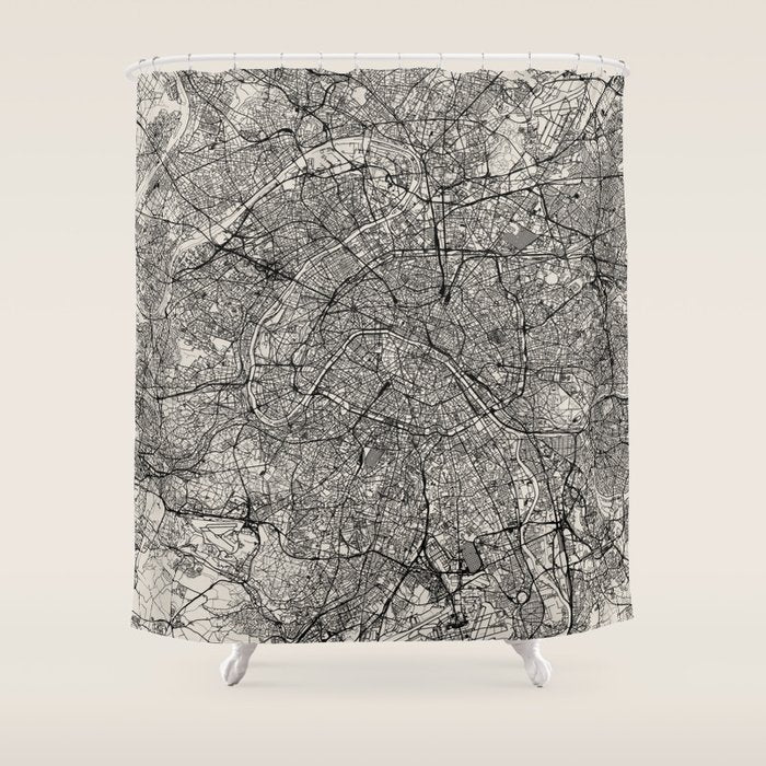 Paris Map - Black&White City Maps Shower Curtain Gallery Image 1