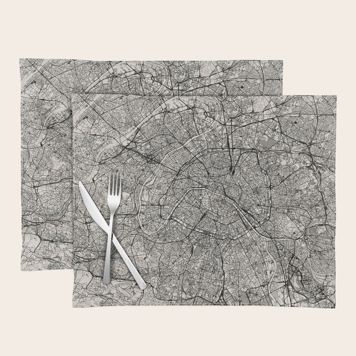 Paris Map - Black&White City Maps Placemat Gallery Image 1