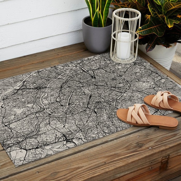 Paris Map - Black&White City Maps Outdoor Rug Gallery Image 2