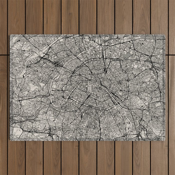 Paris Map - Black&White City Maps Outdoor Rug Gallery Image 1