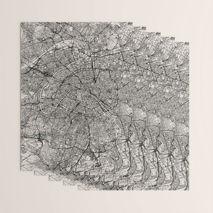Paris Map - Black&White City Maps Wrapping Paper Gallery Image 3