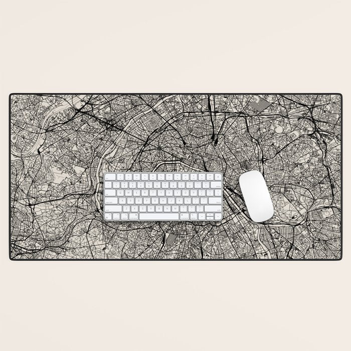 Paris Map - Black&White City Maps Desk Mat Gallery Image 1
