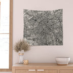 Paris Map - Black&White City Maps Wall Tapestry Gallery Image 2