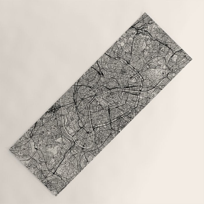 Paris Map - Black&White City Maps Yoga Mat Gallery Image 1