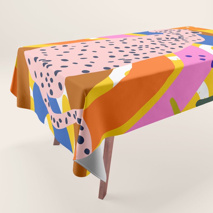 Leopard Somewhere Over The Rainbow, Maximalist Abstract Wildlife Jungle Botanical, Pop of Color Eclectic Animals Illustration  Tablecloth Gallery Image 1