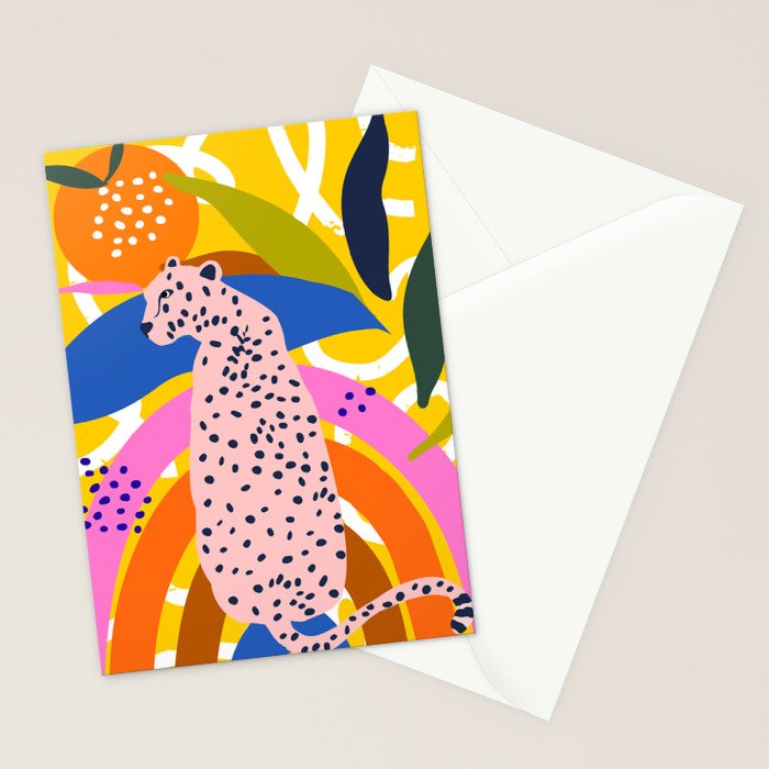 Leopard Somewhere Over The Rainbow, Maximalist Abstract Wildlife Jungle Botanical, Pop of Color Eclectic Animals Illustration  Stationery Card Gallery Image 2