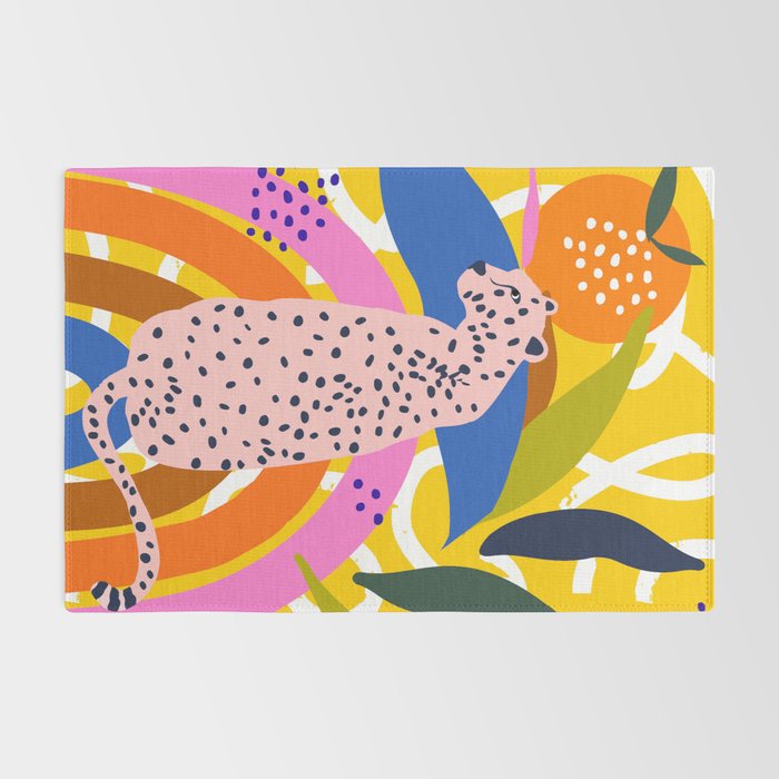 Leopard Somewhere Over The Rainbow, Maximalist Abstract Wildlife Jungle Botanical, Pop of Color Eclectic Animals Illustration  Rug Gallery Image 2
