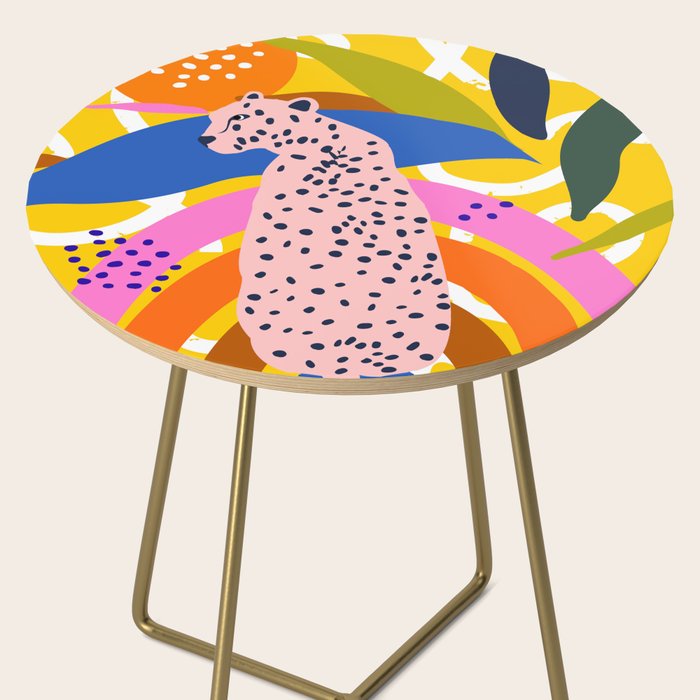 Leopard Somewhere Over The Rainbow, Maximalist Abstract Wildlife Jungle Botanical, Pop of Color Eclectic Animals Illustration  Side Table Gallery Image 2