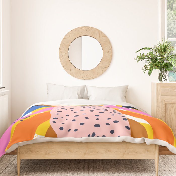 Leopard Somewhere Over The Rainbow, Maximalist Abstract Wildlife Jungle Botanical, Pop of Color Eclectic Animals Illustration  Duvet Cover Gallery Image 3
