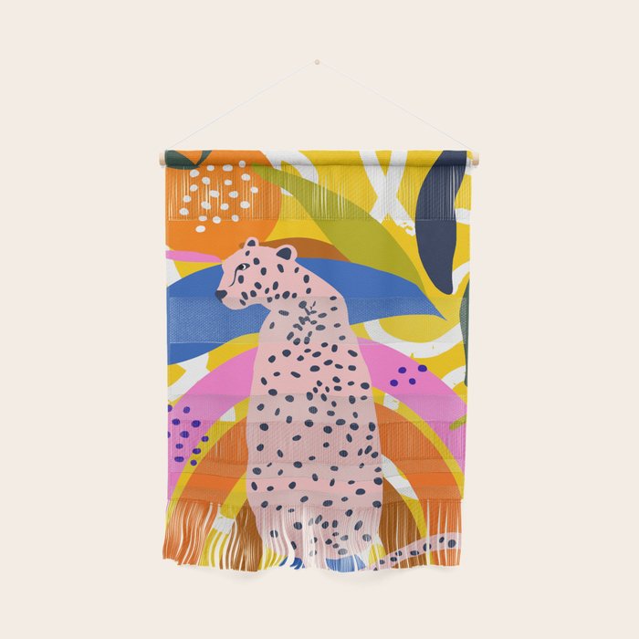 Leopard Somewhere Over The Rainbow, Maximalist Abstract Wildlife Jungle Botanical, Pop of Color Eclectic Animals Illustration  Wall Hanging Gallery Image 1