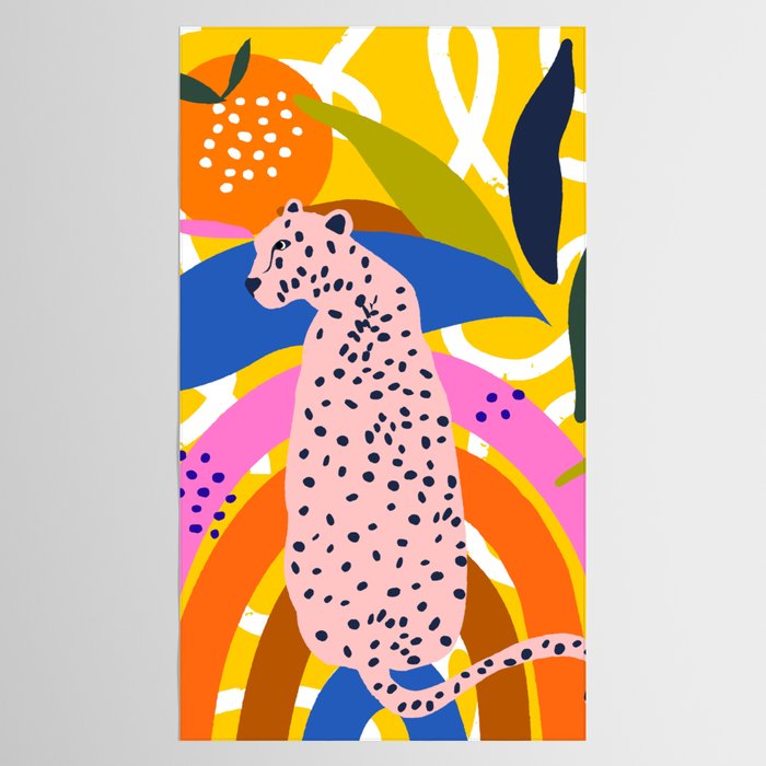 Leopard Somewhere Over The Rainbow, Maximalist Abstract Wildlife Jungle Botanical, Pop of Color Eclectic Animals Illustration  Tablecloth Gallery Image 2