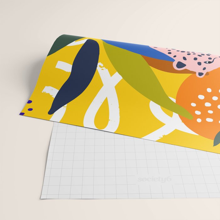 Leopard Somewhere Over The Rainbow, Maximalist Abstract Wildlife Jungle Botanical, Pop of Color Eclectic Animals Illustration  Wrapping Paper Gallery Image 2
