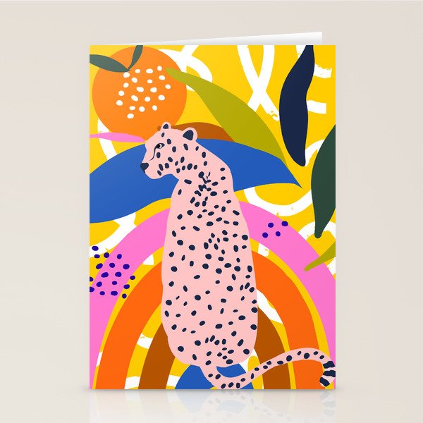 Leopard Somewhere Over The Rainbow, Maximalist Abstract Wildlife Jungle Botanical, Pop of Color Eclectic Animals Illustration  Stationery Card Gallery Image 1