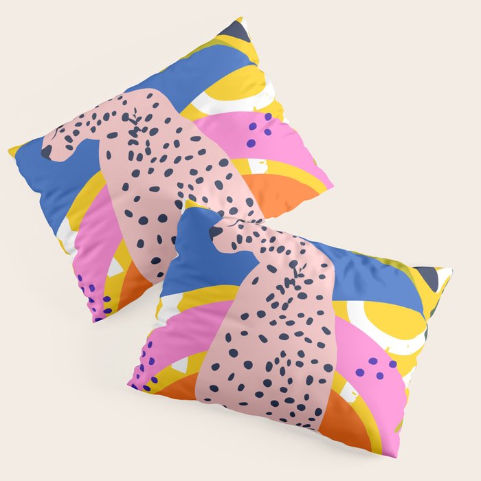 Leopard Somewhere Over The Rainbow, Maximalist Abstract Wildlife Jungle Botanical, Pop of Color Eclectic Animals Illustration  Pillow Sham Gallery Image 3