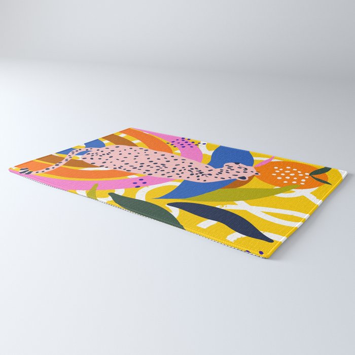 Leopard Somewhere Over The Rainbow, Maximalist Abstract Wildlife Jungle Botanical, Pop of Color Eclectic Animals Illustration  Rug Gallery Image 3