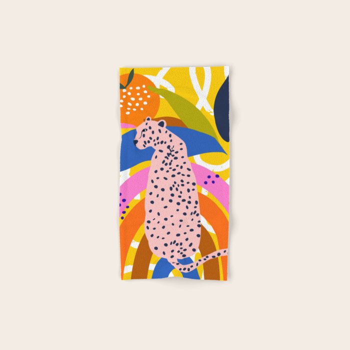 Leopard Somewhere Over The Rainbow, Maximalist Abstract Wildlife Jungle Botanical, Pop of Color Eclectic Animals Illustration  Bath Towel Gallery Image 1