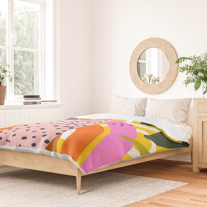 Leopard Somewhere Over The Rainbow, Maximalist Abstract Wildlife Jungle Botanical, Pop of Color Eclectic Animals Illustration  Duvet Cover Gallery Image 2