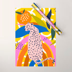 Leopard Somewhere Over The Rainbow, Maximalist Abstract Wildlife Jungle Botanical, Pop of Color Eclectic Animals Illustration  Wrapping Paper Gallery Image 1