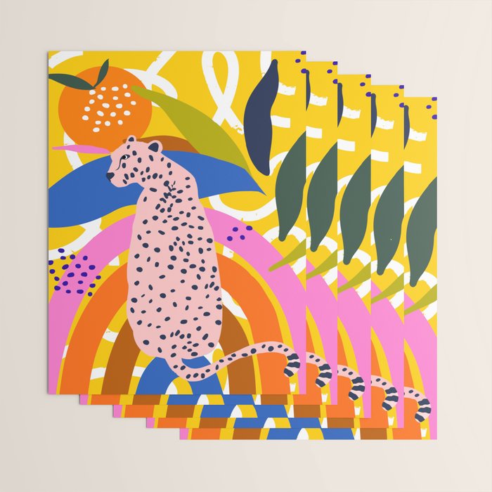 Leopard Somewhere Over The Rainbow, Maximalist Abstract Wildlife Jungle Botanical, Pop of Color Eclectic Animals Illustration  Wrapping Paper Gallery Image 3