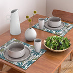 Retro Palm Springs vibes // white background highball sage and pine green palm trees oxford navy blue lines Placemat Gallery Image 2