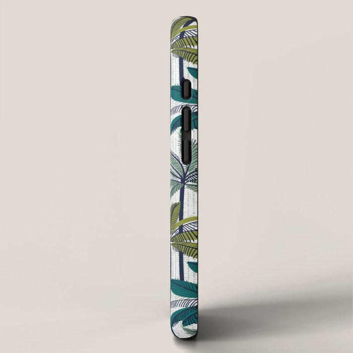 Retro Palm Springs vibes // white background highball sage and pine green palm trees oxford navy blue lines iPhone Case Gallery Image 2