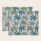 Retro Palm Springs vibes // white background highball sage and pine green palm trees oxford navy blue lines Placemat Gallery Image 1