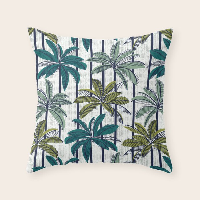 Retro Palm Springs vibes // white background highball sage and pine green palm trees oxford navy blue lines Throw Pillow Gallery Image 6