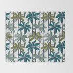 Retro Palm Springs vibes // white background highball sage and pine green palm trees oxford navy blue lines Throw Blanket Gallery Image 2