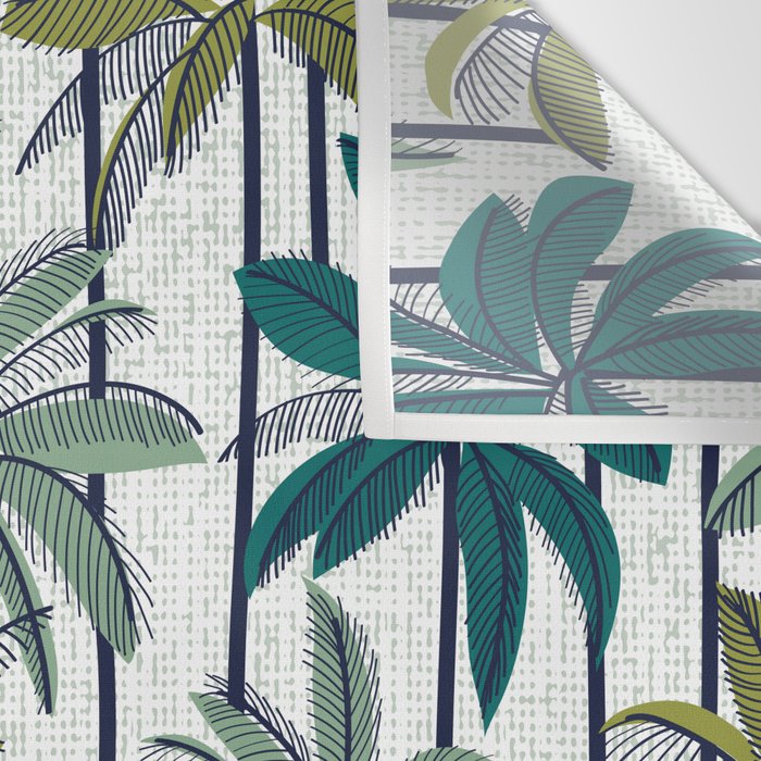 Retro Palm Springs vibes // white background highball sage and pine green palm trees oxford navy blue lines Wall Tapestry Gallery Image 3