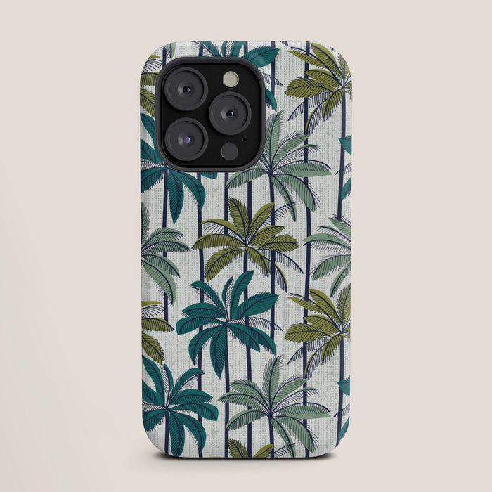 Retro Palm Springs vibes // white background highball sage and pine green palm trees oxford navy blue lines iPhone Case Gallery Image 19