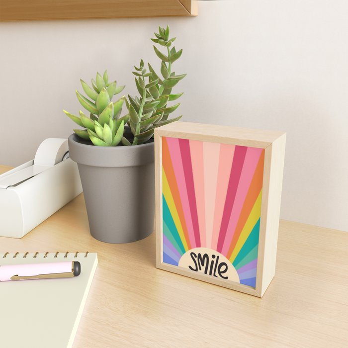 Smile - 70s Retro Sun Rainbow  Mini Art Print Gallery Image 2