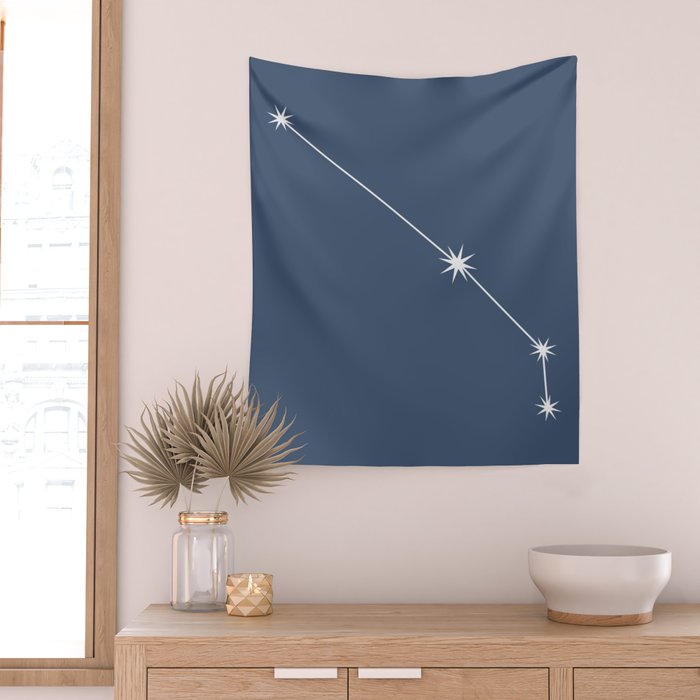 Aries Zodiac Star Constellation Line Art Neutral Blue Wall Tapestry Gallery Image 2