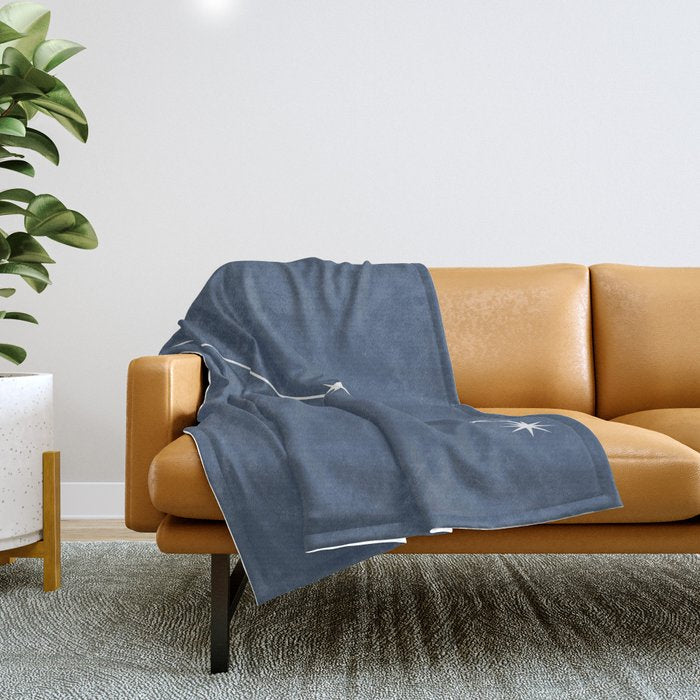 Aries Zodiac Star Constellation Line Art Neutral Blue Throw Blanket Gallery Image 1